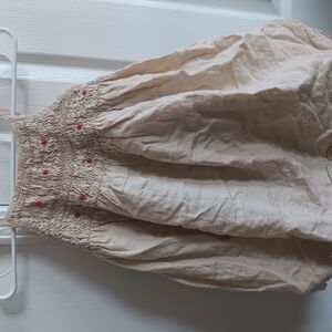 Cream Smocked Dress with Red Accents